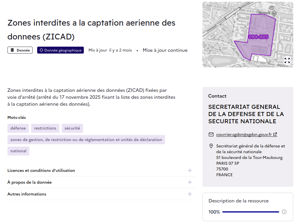 Exemple de fiche de données sur le catalogue