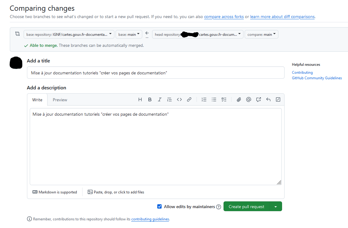 Image décrivant la demande de pull request
