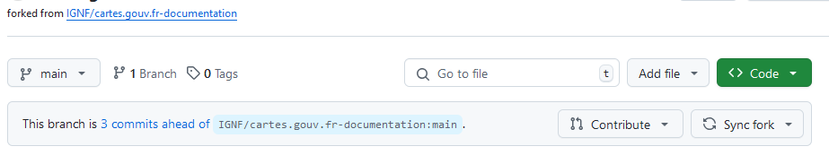 Image décrivant l’affichage du statut du fork sur github
