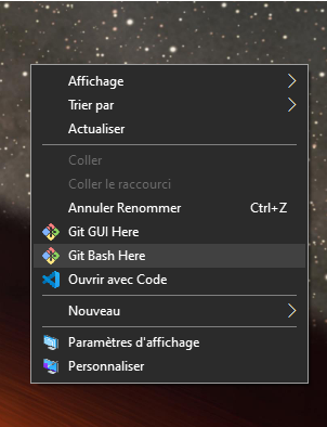 Image décrivant le clic-droit > Git Bash Here