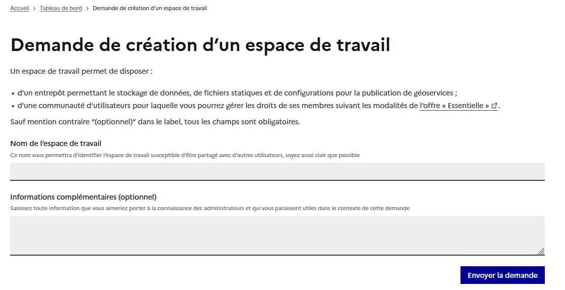 Image décrivant comment demander la création d’un entrepôt