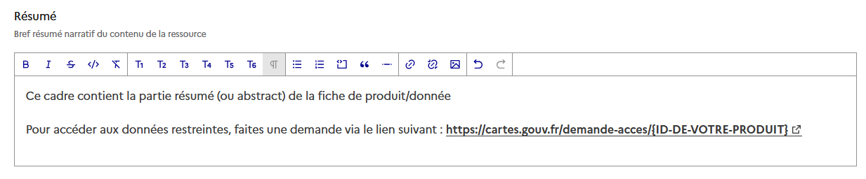 Image décrivant comment ajouter le lien dans la partie résumé