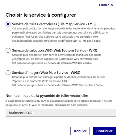 Image décrivant le choix du service à créer