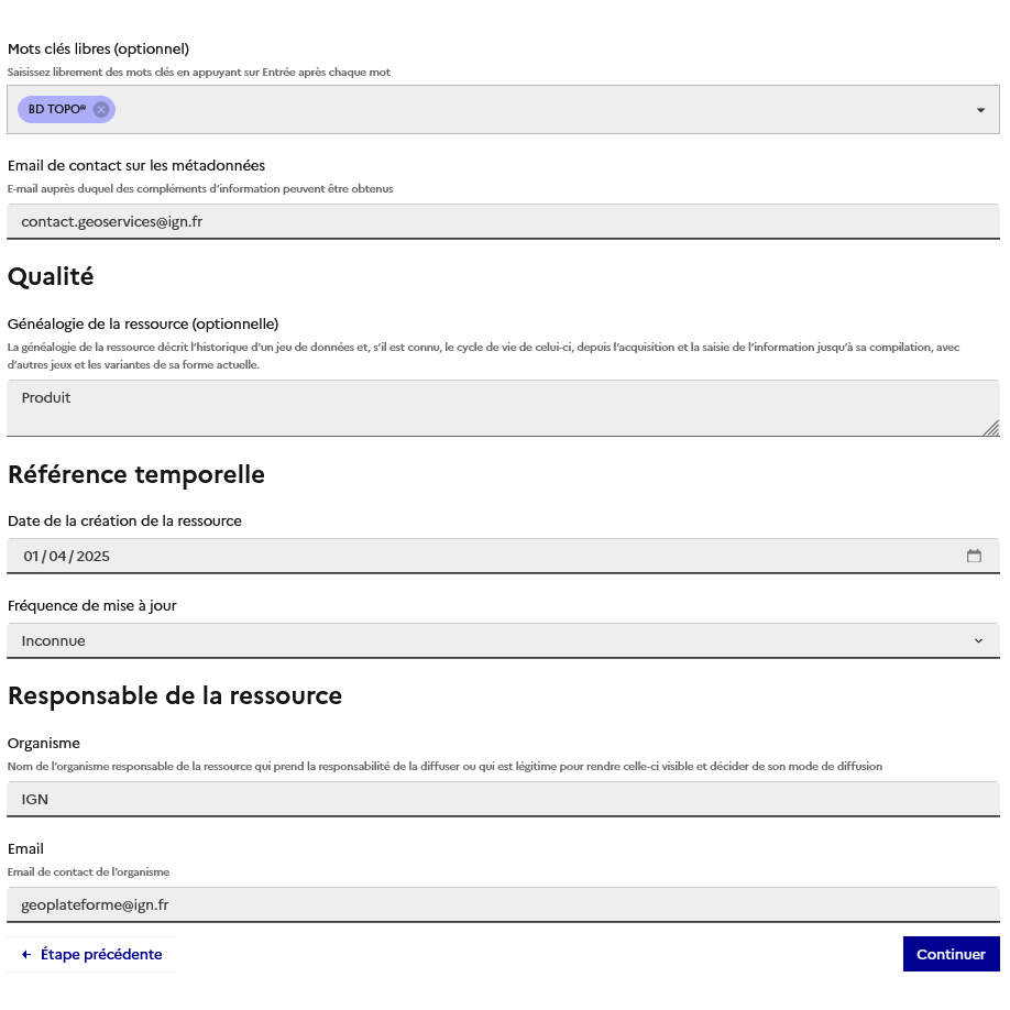 Référence temporelle et responsable de la ressource