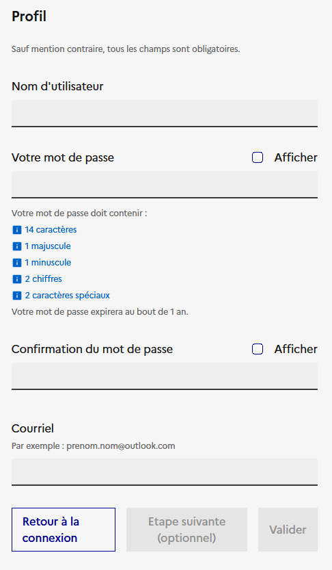 Image décrivant la fenêtre pour compléter son profil