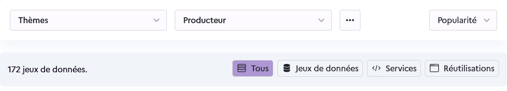 Image listant les options de filtrage