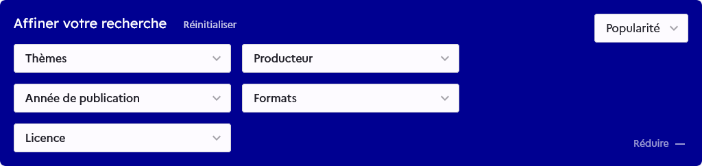 Image listant toutes les options de filtrage