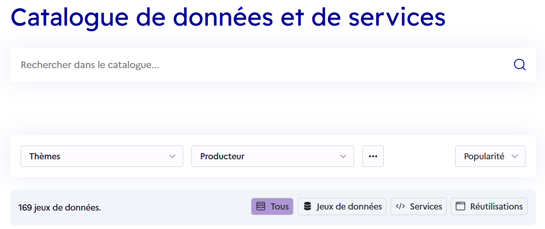 Page d’accueil du catalogue
