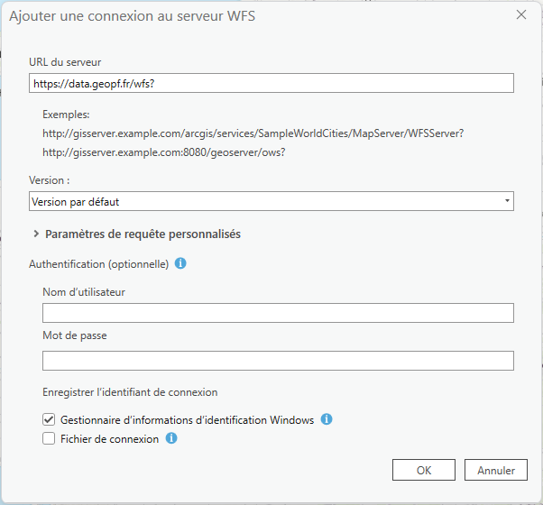 Ajouter une connexion - WFS