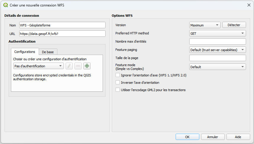 Détails connexion - WFS GPF