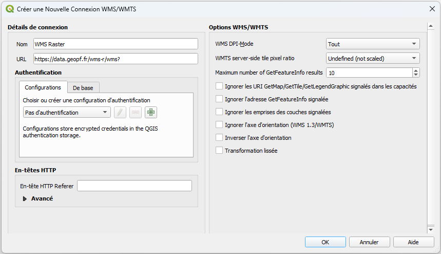 Créer une Nouvelle Connexion - WMS-Raster