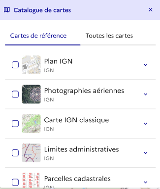 Image décrivant l’onglet Cartes de référence de l’outil Cartalogue