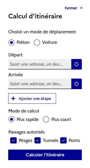 Panneau de l’outil d’itinéraire