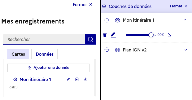 Emplacement de son itinéraire enregistré