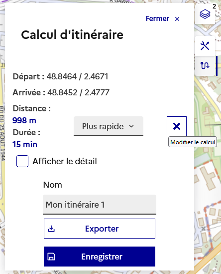 Panneau pour reprendre un itinéraire existant