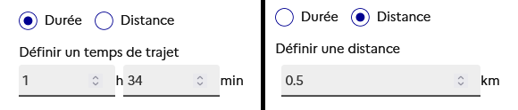 Paramétrage du temps ou de la distance de trajet