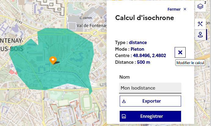 Résultat du calcul d’isochrone