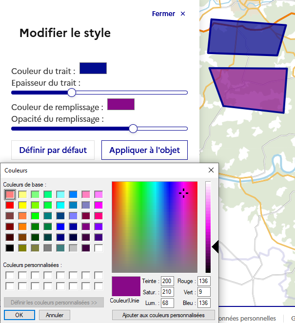 Image décrivant comment modifier la couleur du remplissage d’une surface