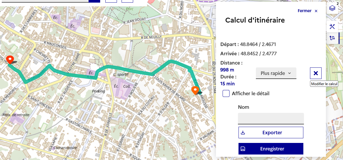 Image décrivant le résultat du calcul d’itinéraire