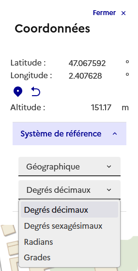 Image décrivant les options de projections et d’unités