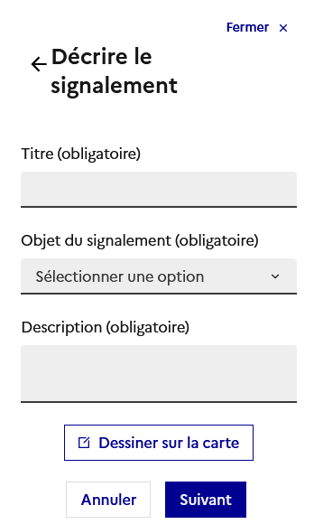 Image décrivant la modale de description du signalement