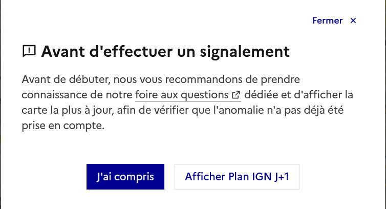 Modale pour ajouter le fond de « Plan IGN J+1 »