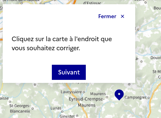 Modale invitant à cliquer à l’endroit du signalement