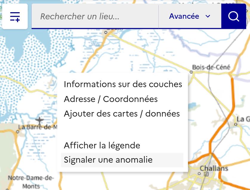 Icône pour signaler une anomalie en cliquant sur la carte