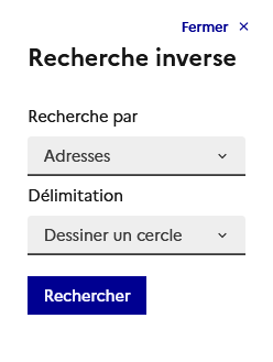 Panneau de l’outil « Trouver une adresse »
