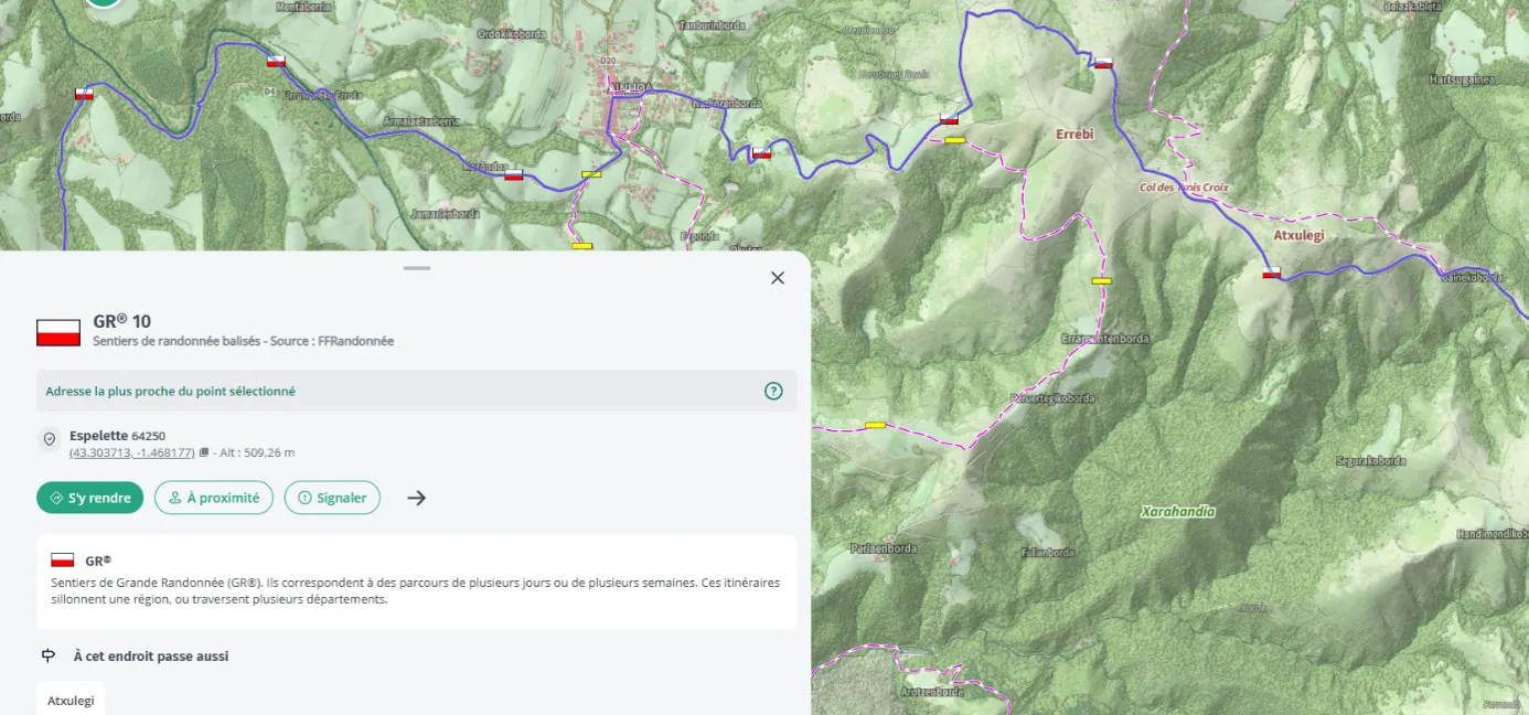 Consultation du GR® 10 via la couche Sentiers de randonnée balisés dans l’application mobile Cartes IGN