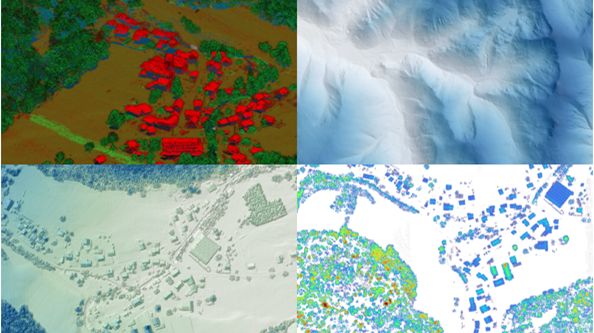 Rendus des quatre types de produits LiDAR HD